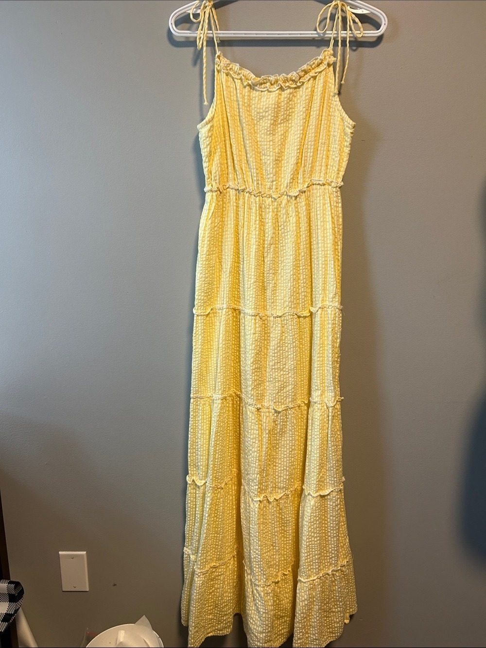 Sim & Sam Yellow Cotton Gingham Tiered Cottagecore Maxi Dress - Picture 2 of 15